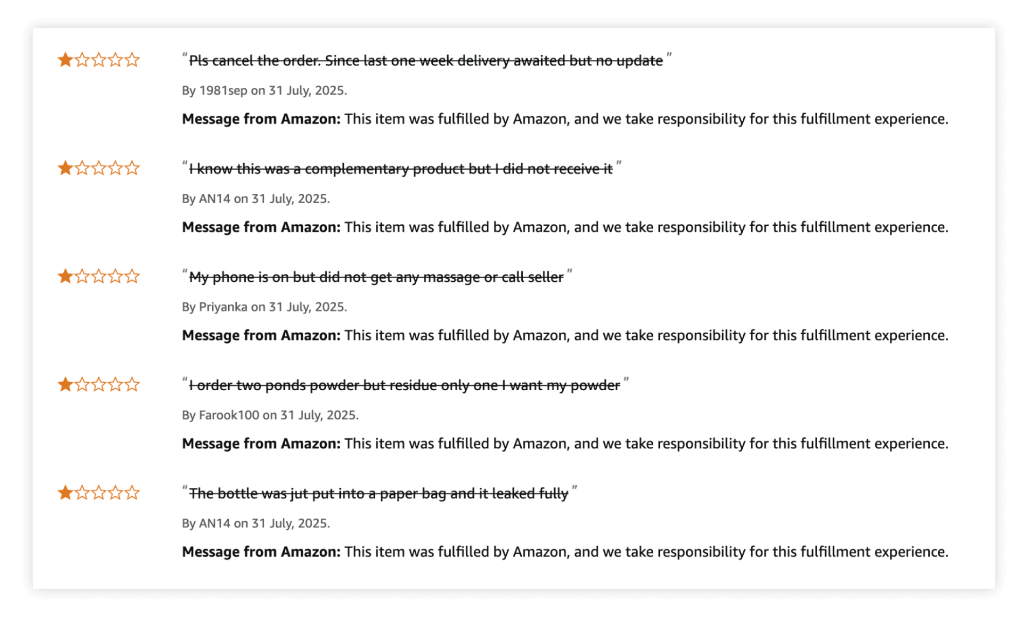 Feedback Removed When Amazon Is Responsible